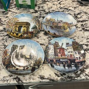 Set of 4 Limited Edition Glass Parisian Scene Limoges Decorative Plates